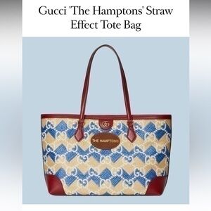 New authentic Gucci raffia “the Hampton” leather trim tote